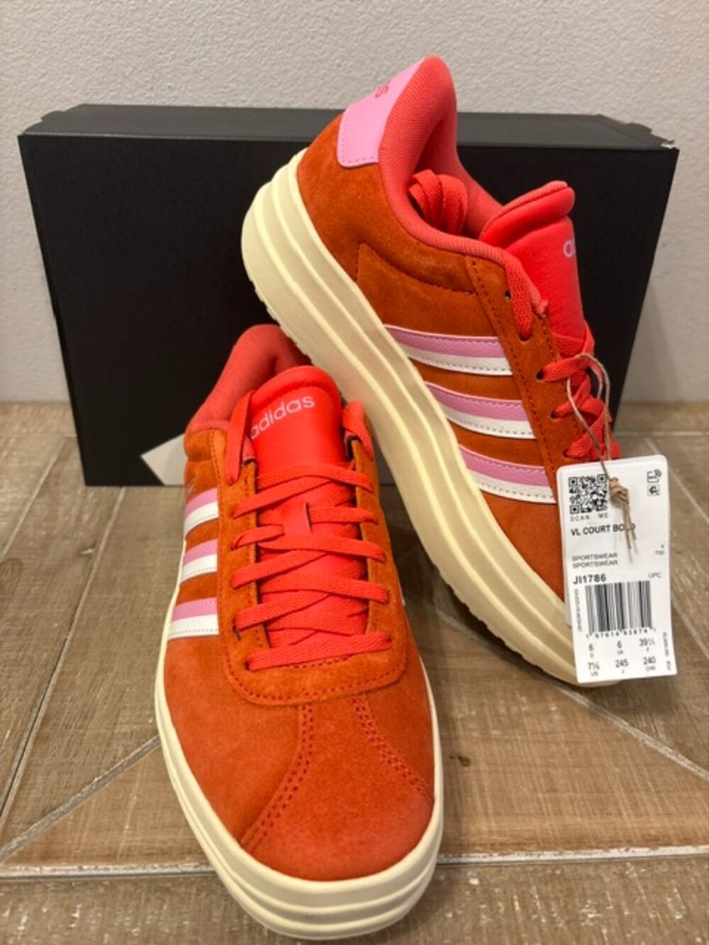NEW adidas VL Court Bold Women's Platform Sneakers Orange Pink Sizes 7.5-8.5